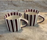 Noon & Moon Cherry Striped Lacquer Coffee Tea Mug Cups New In Box, Set 2. Fixed Price $16.95.