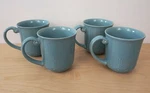 Paula Deen Whitaker Embossed Stoneware Aqua Blue 4 Coffiee Mugs Cups. Fixed Price $49.99.