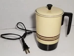 Vintage Haliant Electric Hot Pot Aluminum Yellow Brown Bands 4 Cup Model Tested. Fixed Price $9.99.
