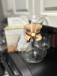 Chemex 9 Pour Over Drip Glass Coffee Maker Carafe W/ Wood Collar + Filters. Fixed Price $45.00.