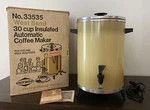 Vtg West Bend Coffee Maker Harvest Gold Party Percolator 33535 30 Cup Box Instru. Fixed Price $29.90.