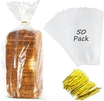 Large Bread Bags With Ties, X 4 18, 50 Pack, Clear, Reusable, Bulk. Fixed Price $14.85.