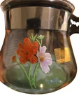 Vintage Kjf Daisy Direct Heat Glass Teavcoffee Pot With Infuser White Red Green. Fixed Price $58.00.