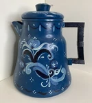 Vintage Wear-ever X-3012 Aluminum Coffee Pot Rosemaling Painted Blue Decorative. Fixed Price $41.47.