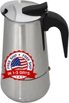 Cafetera Espresso De Acero Inoxidable Para Estufa, 6 Tazas, Color Plateado. Fixed Price $49.99.
