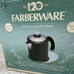 Farberware 8 Cup Stovetop Percolator Charcoal Gray Black QQ20C 120TH Anniversary. Fixed Price $49.99.
