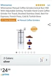 Wheroamoz Manual Coffee Grinder,conical Burr Mill With Adjustable Setting,.... Fixed Price $6.50.
