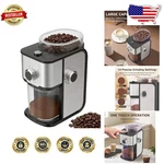 Electric Coffee Grinder, Flat Burr, 14 Settings, 130W, Brushed Silver, Modern. Fixed Price $103.49.