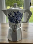 Vintage Flory Express 6 Cup Stovetop Coffee Espresso Moka Pot Blue Floral Italy. Fixed Price $137.97.