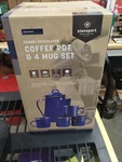 Stansport Enamel Percolator Coffee Pot & 4 Mug Set. Fixed Price $41.00.
