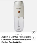 August & Leo Usb Rechargable Cordless Coffee Grinder Milk Frother Combo White. Fixed Price $22.99.