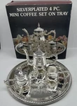 Vtg Elegance Brand Silver Plated 4 Pcs Mini Coffee Serving Tray Romance. Fixed Price $29.99.