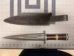 Impact Dirk Double-edged Damascus Steel Blade Leather Handle & Sheath. Fixed Price $50.00.