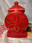 Red Ceramic Coffee Or Cookie Jar Vintage Grinder Style House Webster. Fixed Price $15.99.