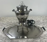 Antique Landers Frary Clark Coffee Percolator & Serving Matching Tray Rare Read. Fixed Price $54.99.