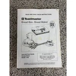 Toastmaster Bread Maker Machine Model 1196 Instruction Manual Recipe Book. Fixed Price $16.96.
