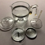 Vintage Pyrex Cup Percolator Coffee Pot Complete Set 7756-B. Fixed Price $122.00.