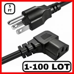 Lot Of 1-100 Universal 5FT Right Angle Power Cord Iec C13 Nema 5-15P Tv Pc Cable. Fixed Price $79.99.