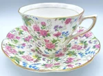 Rosina England Chintz Floral Roses Gold Bone China Tea Cup & Saucer Marked #5063. Fixed Price $29.58.