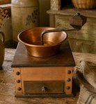 Vtg Copper & Wood Coffee Grinder Mill Hand Crank Drawer By Verity Southall Rare. Fixed Price $29.99.