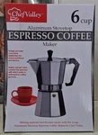 Chef Valley Aluminum Stovetop Espresso Maker 6 Cup Silver Gas Electric Manual. Fixed Price $23.00.