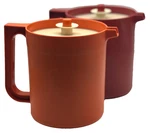 Vtg Orange & Red Tupperware Pitchers #1575-7 #1575-8, 1.5 Qt, Push Button Lids. Fixed Price $16.00.