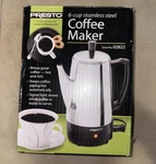 Presto 6-CUP Stainless Steel Coffee Percolator 02822 Electric Pot (open Box). Fixed Price $29.99.