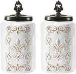 Ceramic Canister Set 2-PIECE Jars Chic Design W/airtight Stainless Steel Lids Fo. Fixed Price $65.53.