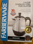 Farberware FCP240 2-4 Cup Stainless Steel Electric Percolator Keep Warm. Fixed Price $28.00.