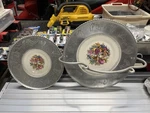 Vtg Wrought Hammered Aluminum Farberware Limoges White Gold 22K Plate. Fixed Price $44.00.