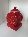 The House Webster Red Gold Ceramic Coffee Grinder Cookie Jar Vintage Euc!. Fixed Price $15.00.
