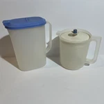 Tupperware Slim Line 2 Qt Pitcher Flip Lid & Short 1.5 Push Button Vtg. Fixed Price $15.99.