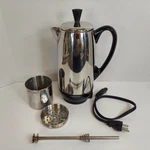 Vtg Farberware Stainless Fcp 412 12-CUP Percolator Coffee Pot Tested Works. Fixed Price $54.99.