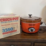 Vtg Rival 5QT Crock Pot Slow Cooker 3350 Nos Never Used Orange Stoneware. Fixed Price $104.00.