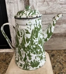 Vintage Green Swirl Enamelware Coffee Tea Pot Small 9.5 With Lid Rustic. Fixed Price $30.60.