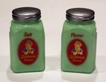 Sunbeam Bread Jadeite Salt & Pepper Shakers With Arch Side Design. Fixed Price $19.25.