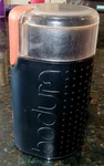 Bodum Bistro Electric Blade Coffee Grinder, Black, 3-OUNCE Model #11160-3. Fixed Price $10.99.